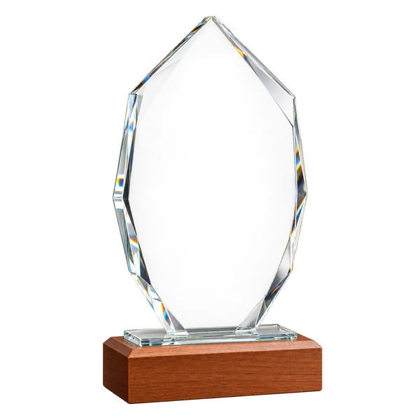 Faceted crystal trophy on black walnut base